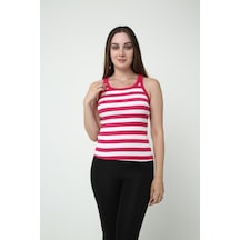 Vanschendel Kadın Çizgili Pembe-beyaz Fitilli Halter Yaka Örme Atlet - Günlük Kullanım Için Rahat Ve Şık Üst
