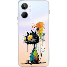 Realme 10 4g İle Uyumlu Splash Kedi Tasarımlı Şeffaf Silikon Kılıf Şeffaf