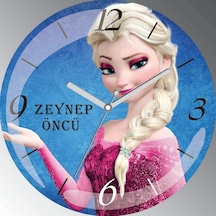 Kişiye Özel Frozen Elsa Isimli Bombeli Sessiz Duvar Saati Çok Renkli