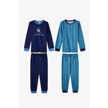 Penti Erkek Çocuk Mavi Rockstar Capy Pamuklu Uzun Kollu 2li Pijama Takımı