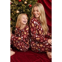 Siyah İnci Yılbaşı Temalı Desenli Termal Kumaşlı Ultra Soft Yumuşak Örme Pijama Takımı 26226922 Bordo
