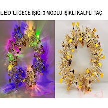 Kalp Püsküllü Gece Parıltısı 3 Modlu Led&amp 39 Li Işıklı Taç Altın Renk - Elwm-582124 18