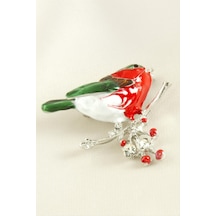 Kuş - 253 - Mineli Taşlı Broş - Kmrsfres - Gümüş Rengi