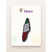 Fikart Filistin Haritası Kefiye Desenli Broş Çok Renkli