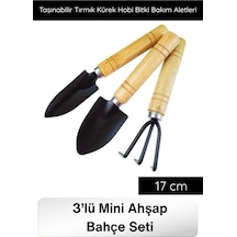 Tırmık 3 Lü Mini Ahşap Bahçe Seti Taşınabilir Tırmık Kürek Hobi Bitki Bakım Aletleri Kazma Kürek Sa