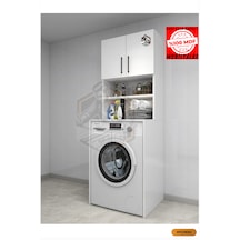 Tamamı Mdf Açık Raflı ve Kapaklı Çamaşır Makinesi Dolabı Beyaz