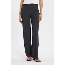 Tudors Kadın Regular Fit Klasik Kesim Beli Lastikli Desenli Antrasit Palazzo Pantolon-50633