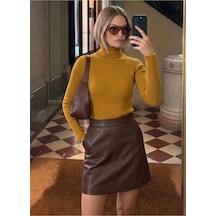 Onno Style Women Fitilli Balıkcı Yaka Basic Kazak Turuncu