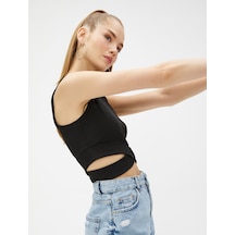 Koton Crop Fitilli Atlet Bisiklet Yaka Bel Detaylı Siyah 3sal30023ık 3SAL30023IK999 Siyah