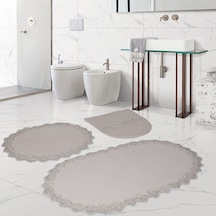 Bonny Home Venüs Krem 3'lü Dantelli Banyo Paspası Seti Çeyizlik Krem