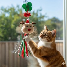 Noel Temalı Kedi Oyuncağı Kardan Adam Figürlü Uzun İp Püsküllü, Zilli Ve Askılı Yapı Kediler İçin Eğlenceli Ve Hareketli Oyun Oyuncağı Yılbaşı Tasarımı