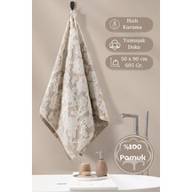 Pamuk Tekli Havlu Jakarlı Karna Eco Batıs - 50 X 90 Bej