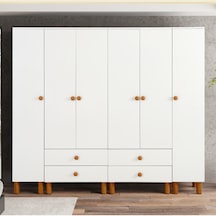 Luna 6 Kapaklı 4 Çekmeceli 180 Cm Beyaz Dolap Konuma Özel Teslimat
