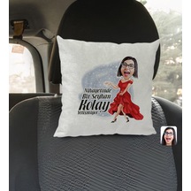 Bk Gift Kişiye Özel İsimli Kadın Nihayetinde Karikatürlü Kare Araç Koltuk Yastığı-1 Çok Renkli