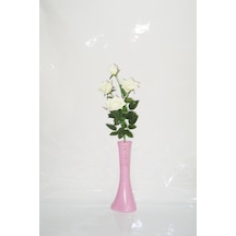 40 Cm Pembe İşlemeli Vazo Beyaz Gül