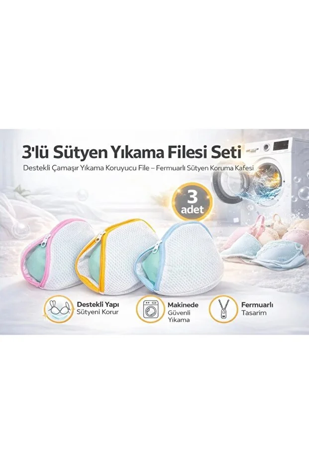 Lüx 3 Adet Lüx Air Sütyen Yıkama Filesi I İç Çamaşırı Yıkama Filesi Bütün Sütyenlere Uyumlu Beyaz