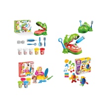 Dinozor Dişçi Oyun Hamur Set + Kuaför Oyun Hamur Seti + İnsan Fi