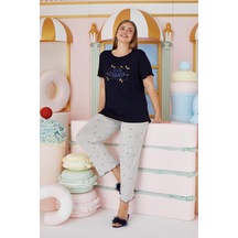 Sevim Kadın Büyük Beden Kısa Kol Lacivert Pijama Takım C1t4n7o51 001