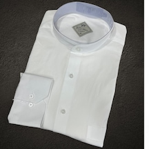 Linen Keten Klasik %100 Cotton Uzun Kollu Terletmeyen Hakim Yaka Beyaz Gömlek Regular Kalıp Beyaz