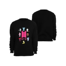 Bt21 Bts Anime Baskılı Bisiklet Yaka Sweatshirt Siyah