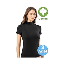 Tezzgelsin Kadın 3'lü Kısa Kol Yarım Boğazlı Atlet T-shirt Siyah