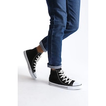Jy0423 Axe Bağcıklı Keten Kumaş Erkek Günlük Sneaker Ayakkabı Kbt - Siyah Siyah