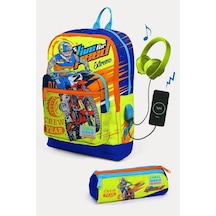 Coral High Fosforlu Sarı Saks Motorsiklet Desenli Usb'li 2'li Okul Çanta Seti - Erkek Çocuk