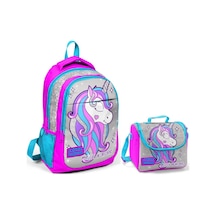 Coral High Kız Çocuk Gri Unicorn Okul Sırt Çantası ve Beslenme Ça