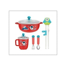 Vagon Life Çelik Yemek Takımı 5 Parça Uzaylı Kırmızı C-1010