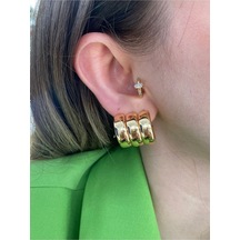 Pinery Jewels 3 Sıra Halka Altın Kaplama Küpe Çifti Altın