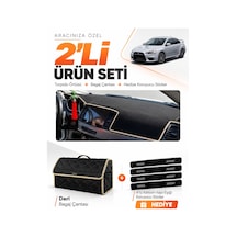 E-biz Mıtsubıshı Lancer 2007-2015 Uyumlu Torpido Örtüsü + Deri Bagaj Çantası - Siyah-bej - Mı014