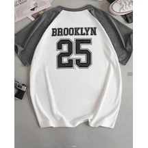 Startmore Siyah Oversize Çift Renk Brooklyn Baskılı Unisex Tshirt Beyaz