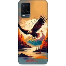 Oppo A54 Uyumlu Uçan Siyah Beyaz Kartal Desenli Silikon Kılıf