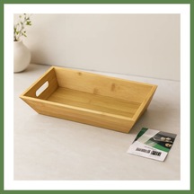 Bezos Bambu Dikdörtgen Sunum Tepsisi 16x30x4.5 Cm Çift Kulplu Hb006