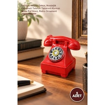 5 Adet Ankesörlü Telefon Biblosu Vintage Reçine Dekor, Nostaljik Çevirmeli Telefon Tasarımlı Kırmızı Masa Raf Süsü, Retro Ornament