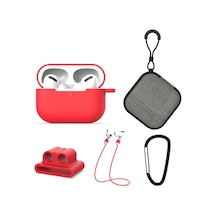 Ally 5 in 1 Apple Uyumlu AirPods Pro Koruma Çantalı Kulaklık Kılıf Seti Kırmızı