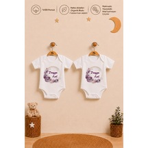 Pia Baby İsme Özel Kız Bebek Body Seti 2 Adet %100 Pamuk Organik Baskılı Çıtçıtlı Zıbın Bebek Hediyesi 2052b20x Ekru