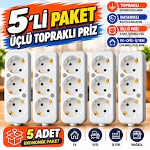 5'li Paket 3'lü Topraklı Grup Priz Kasası Beyaz Kabl Osuz Anahtarsız 16a 250v Ev Ofis Iş Yeri Kullanımı 0