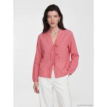 Lcw Comfort Pembe V Yaka Ekose Bağlamalı Bluz