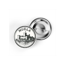 5 Adet İğneli Çanta Rozeti - Bodrum Kalesi - Muğla - 44 MM Çok Renkli