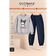 Overmax Kuromi Baskılı Kız Çocuk Kapüşonsuz Sweatshirt & Eşofman Takımı- 3-12 Yaş Gri Üst-lacivert Alt - 922298980 Gri Üst-lacivert Alt