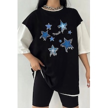 Startmore Çift Renk Yıldız Baskılı Unisex Tshirt Beyaz