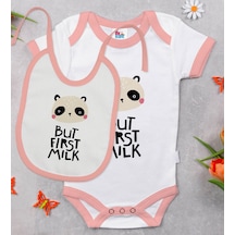 Bk Kids But First Milk Tasarımlı Pembe Bebek Body Zıbın Ve Mama Ö Çok Renkli