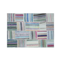 El Dokuması Patchwork Vintage Yün-pamuk Çizgili Halı 22490 160 X 220 Cm Çok Renkli