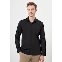 Morven Erkek Siyah Pamuk Düz Desen İtalyan Yaka Slim Fit Gömlek Siyah Morven Erkek Siyah Pamuk Düz Desen İtalyan Yaka Slim Fit Gömlek Siyah