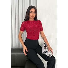 Noa & Noa Kadın Dantel Kısa Kollu Bluz Bold Grace Kırmızı