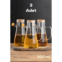 Thn 3 Lü Bambu Kapaklı Cam Yağlık Sirkelik Zeytin Yağlık 900 Ml. Cam Sürahi Şeffaf