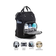 Anne Bebek Bakım Sırt Çantası Siyah Termos Bölmeli Siyah