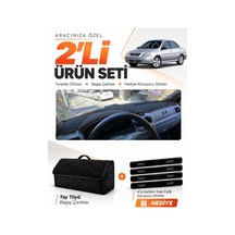 Kia Rio 2000-2005 Uyumlu Torpido Örtüsü + Tay Tüyü Bagaj Çantası + Sticker Seti - Siyah