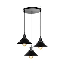 Rys Tasarım Retro Metal Siyah Üçlü Sarkıt Avize Çap:30cm Beyaz